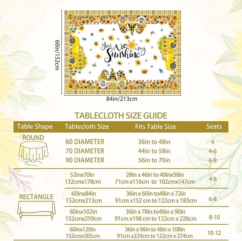 Mantel rectangular 60x84pulg girasol You are My Sunshine Gnomes