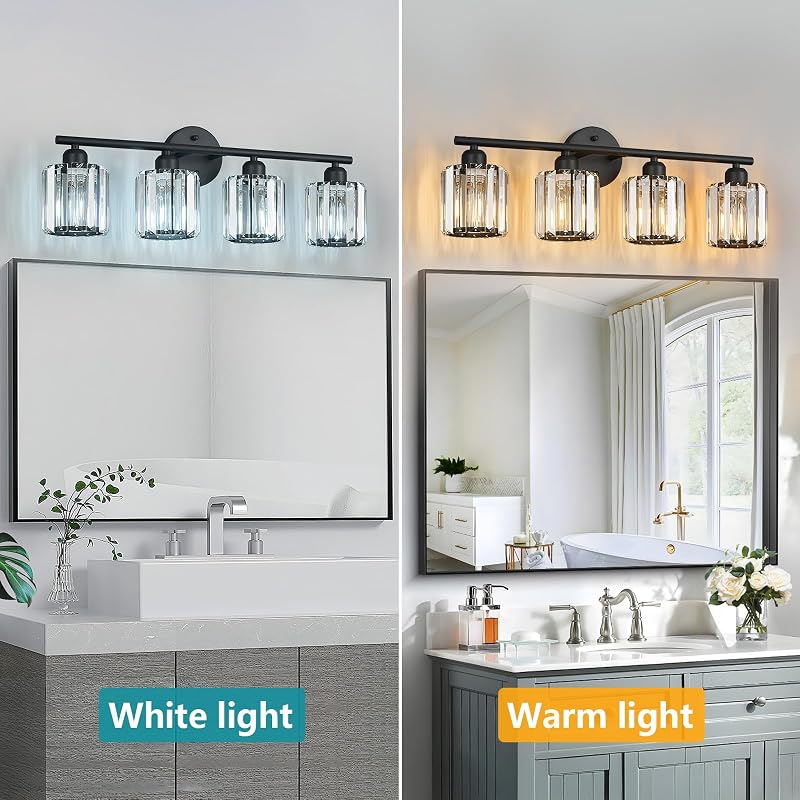 Lámpara tocador cristal 4 luces vertical negro baño