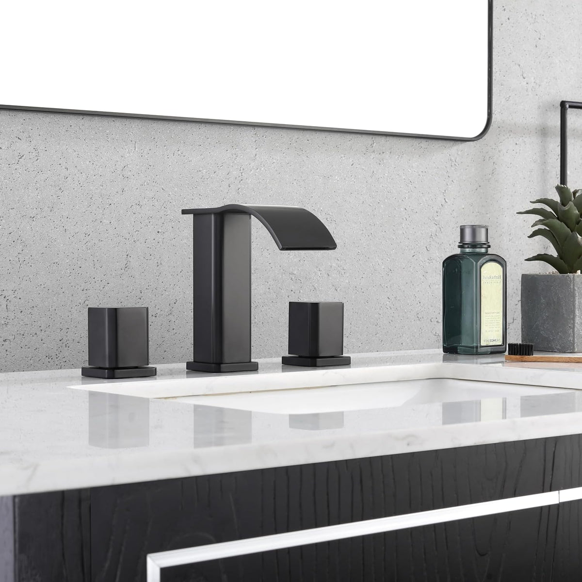 Grifo baño negro 3 agujeros 2 asas 8pulg desbordamiento
