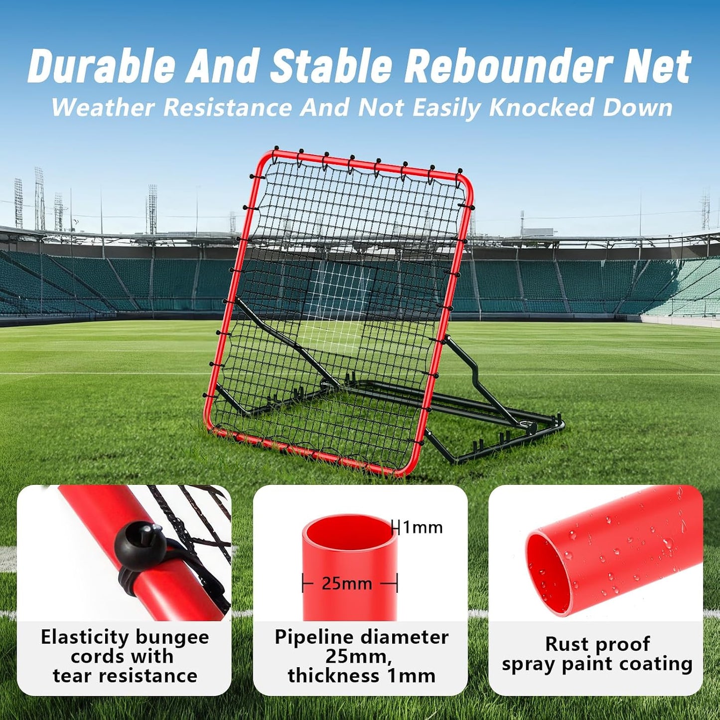 Rebounder 4x4.5ft para fútbol y voleibol con 28 cuerdas