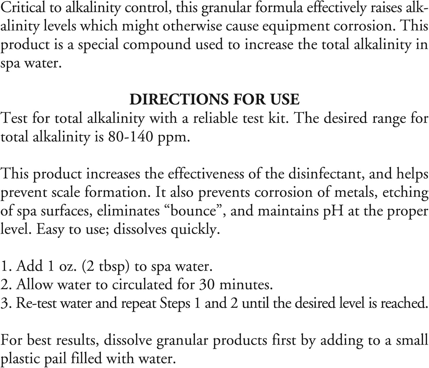Aumento alcalinidad 1lb bicarbonato sodio fabricado EE.UU.