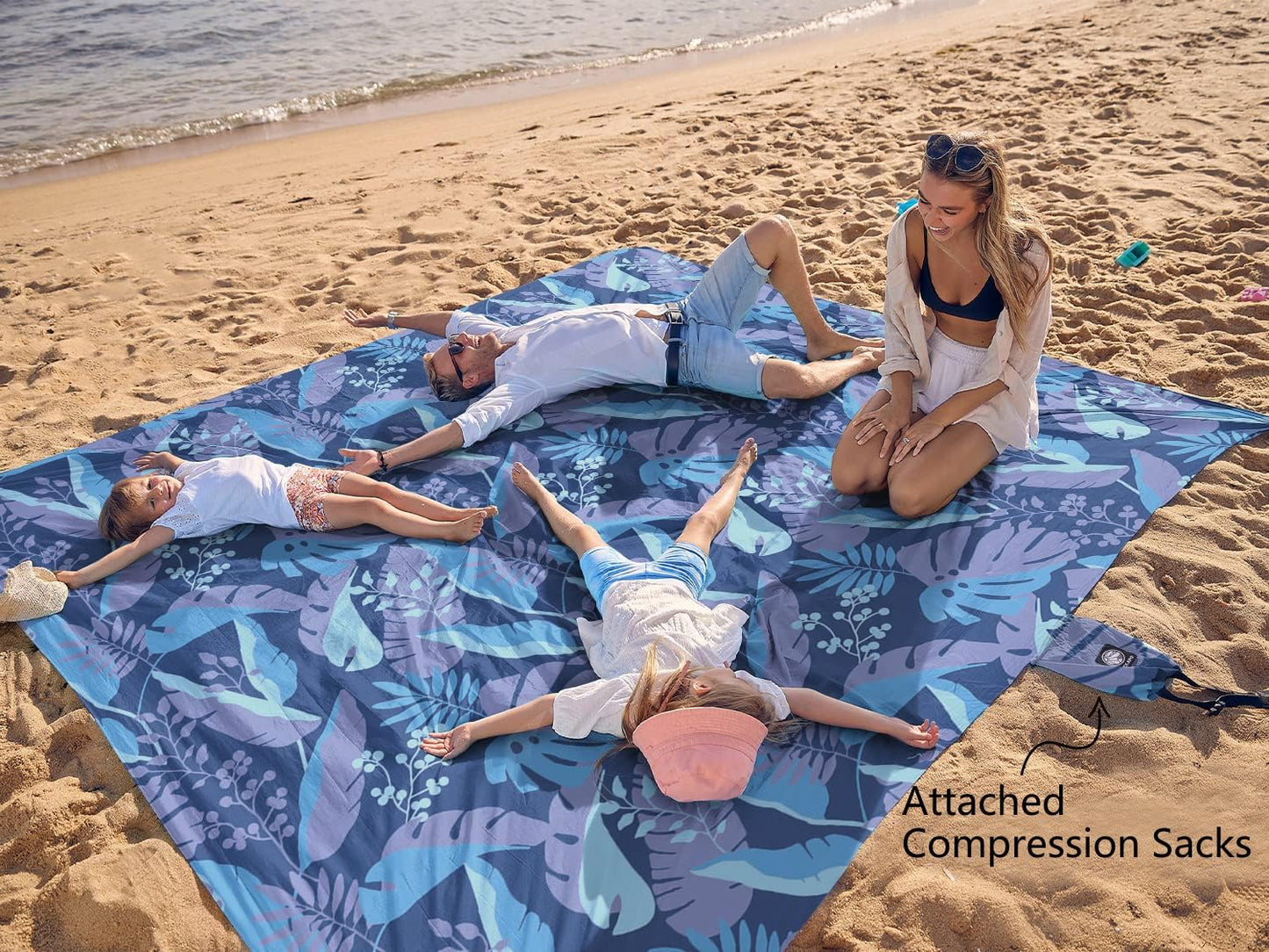 Manta playa impermeable extra grande con estacas y bolsillos