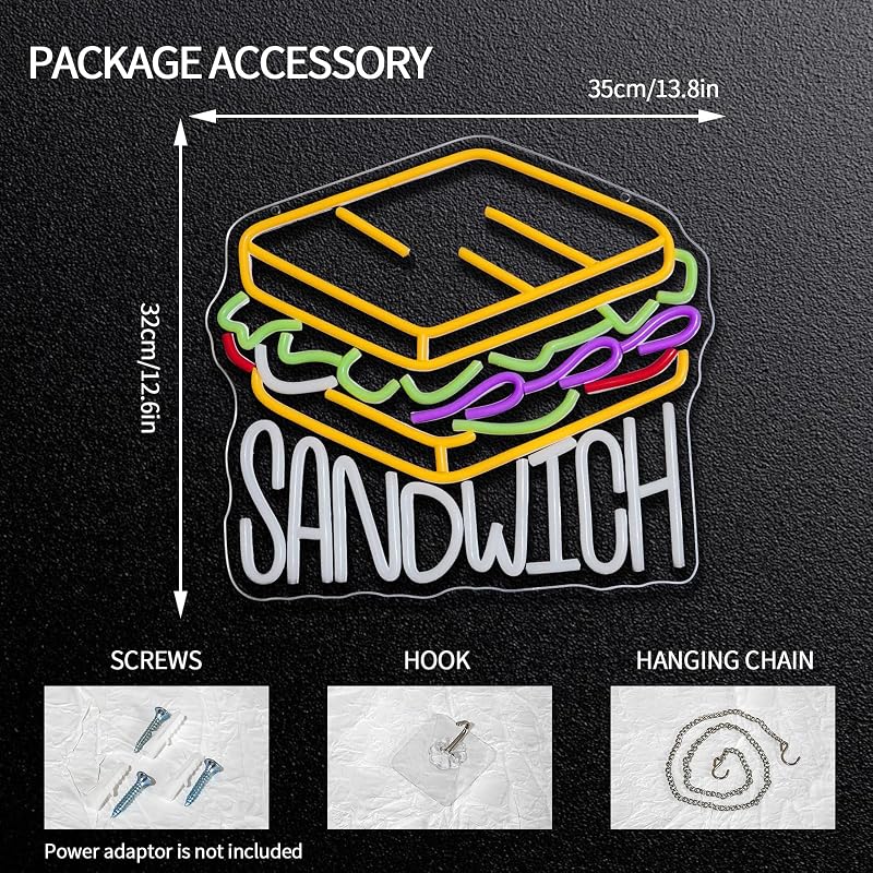 Letrero neón forma sándwich LED para hogar cocina bar fiesta