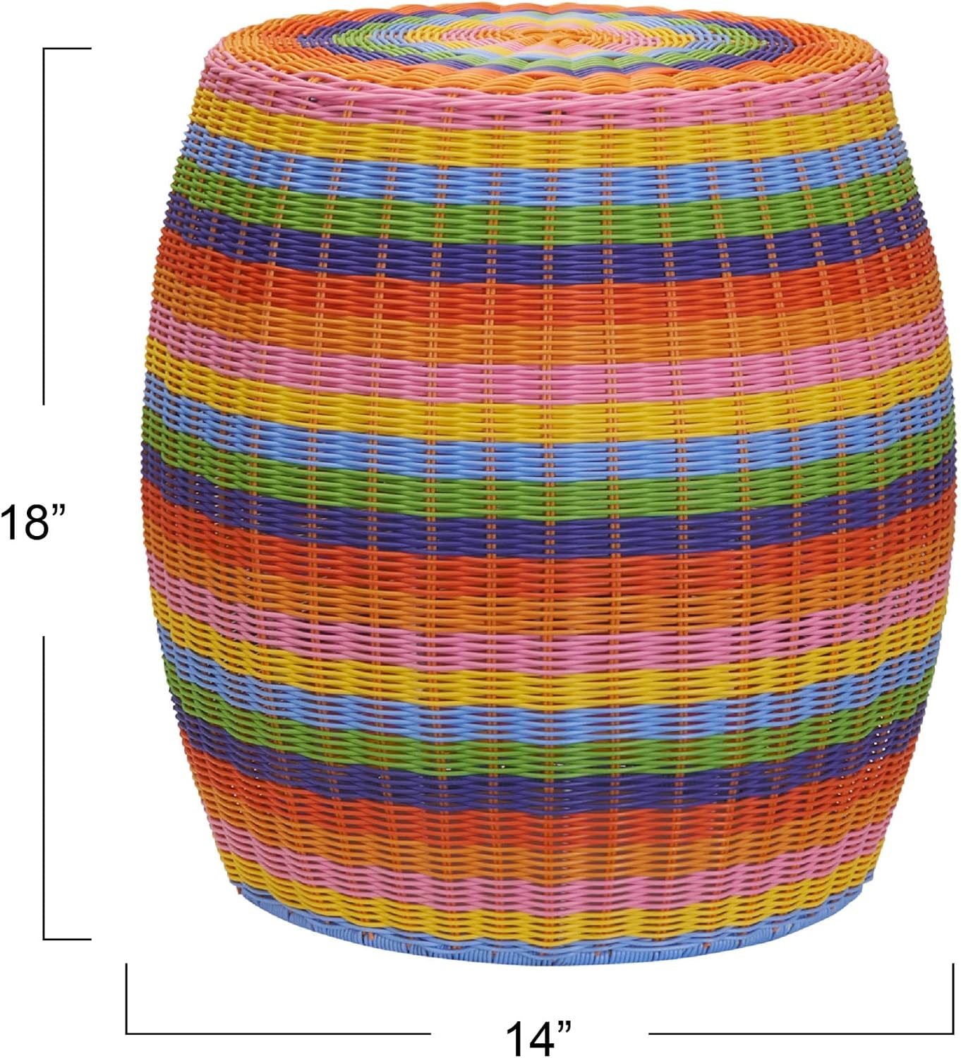 Mesa auxiliar barril resina tejida a mano multicolor