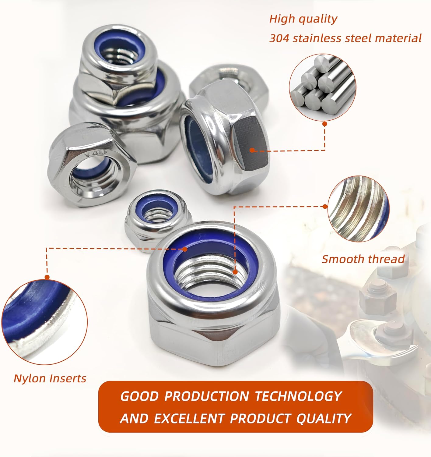 Tuercas nylock m6 acero inox 304 reutilizables antisueltas