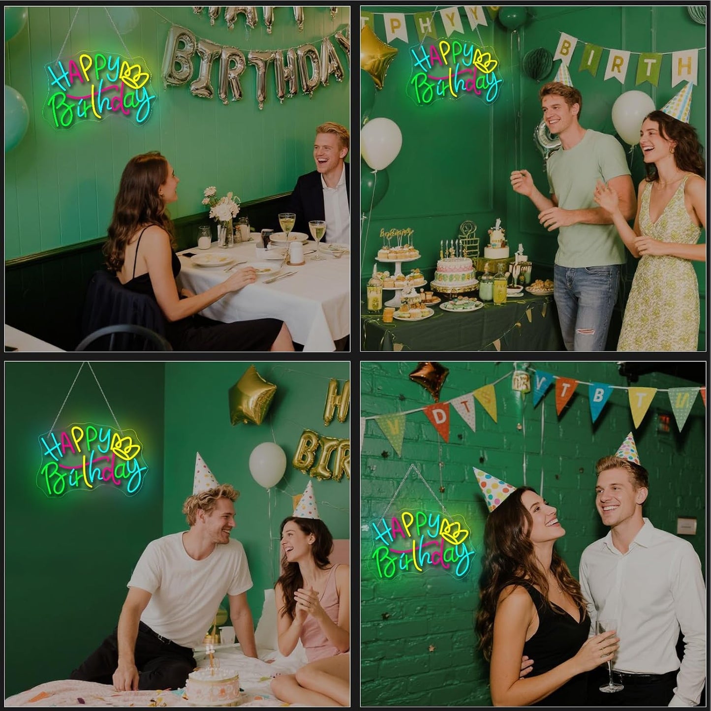 Letrero neón feliz cumpleaños luces LED decoración