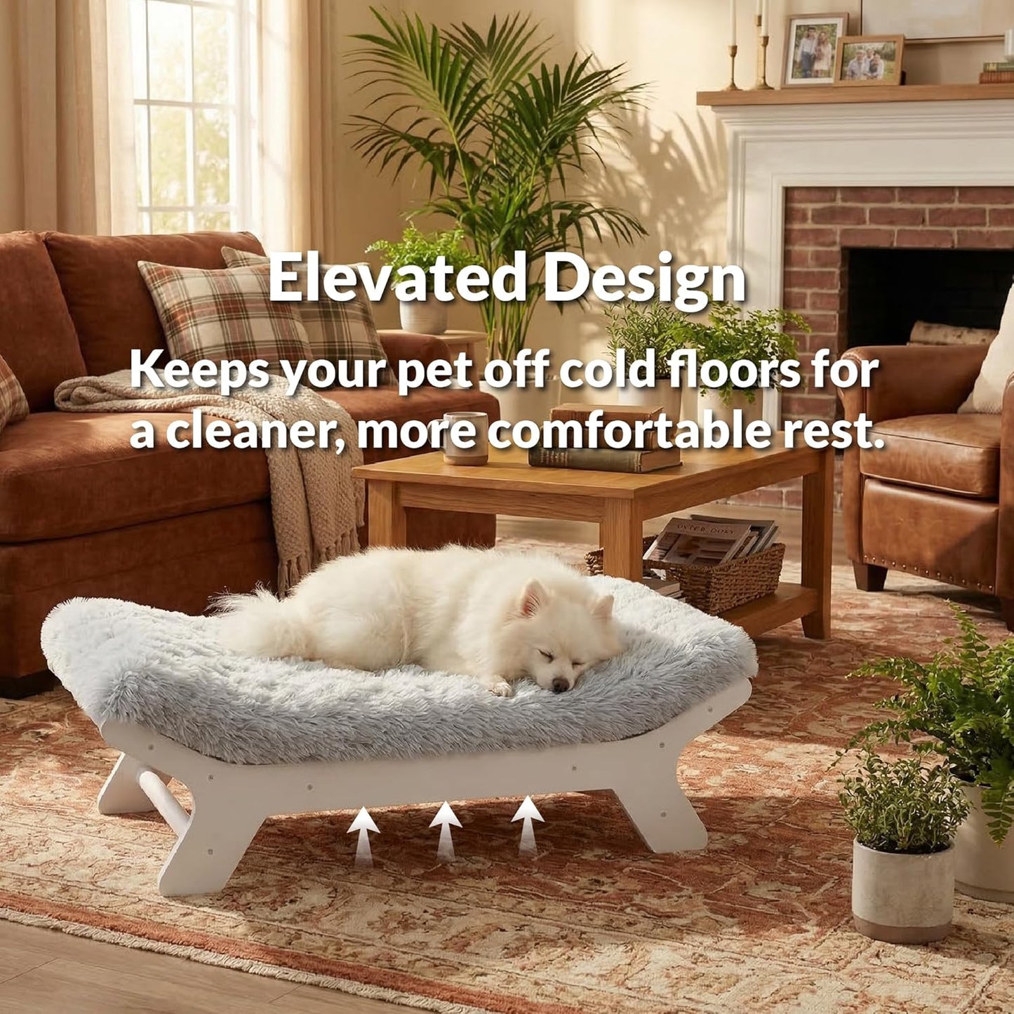 Marco cama elevado para perro madera espuma XL blanco