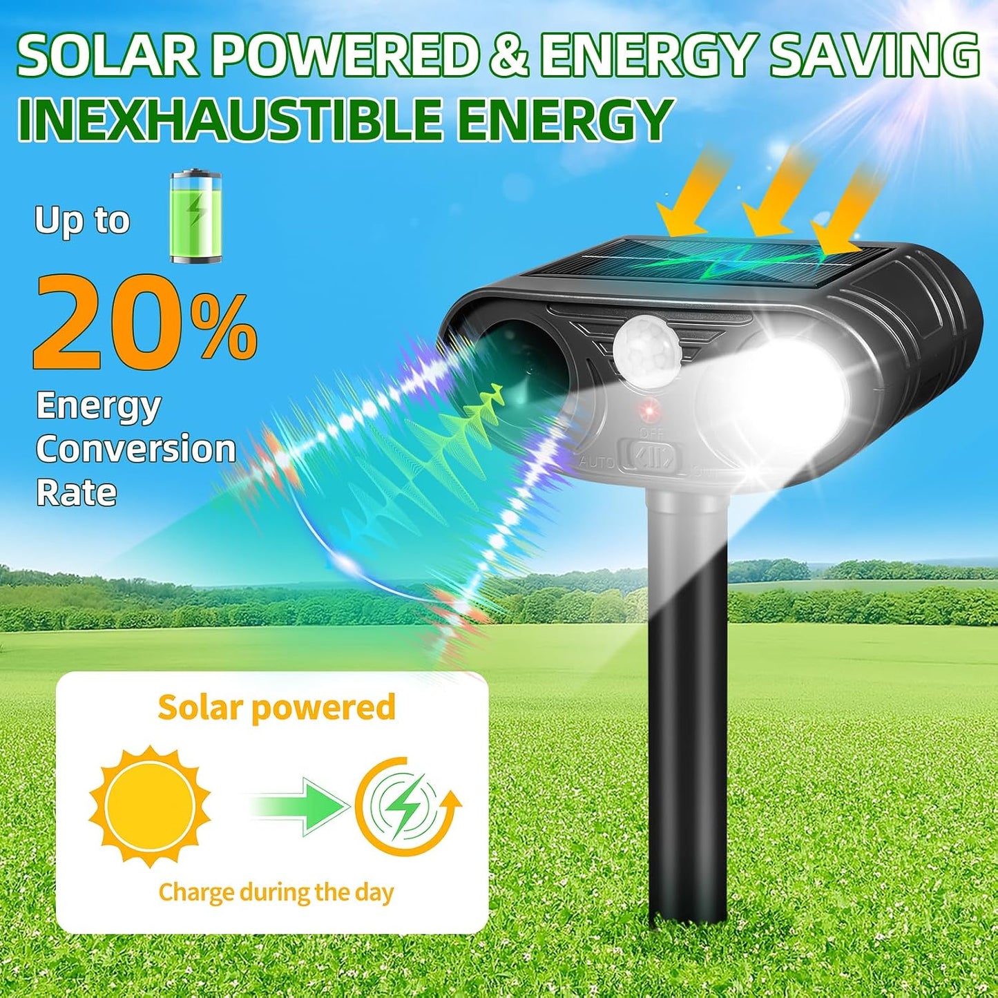 Repelente solar ultrasónico para ciervos y ardillas al aire libre