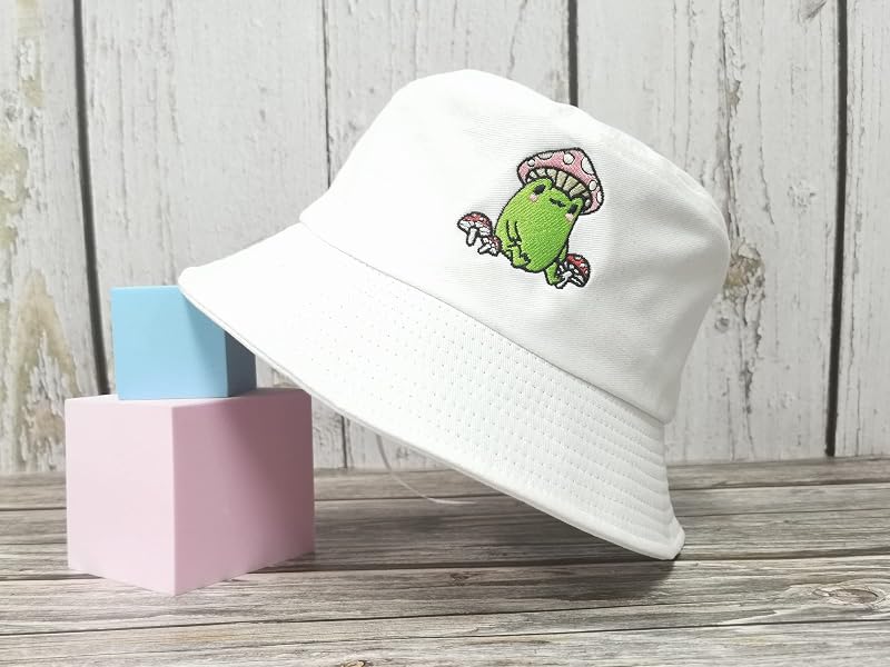 Sombrero cubo bordado rana con hongo unisex