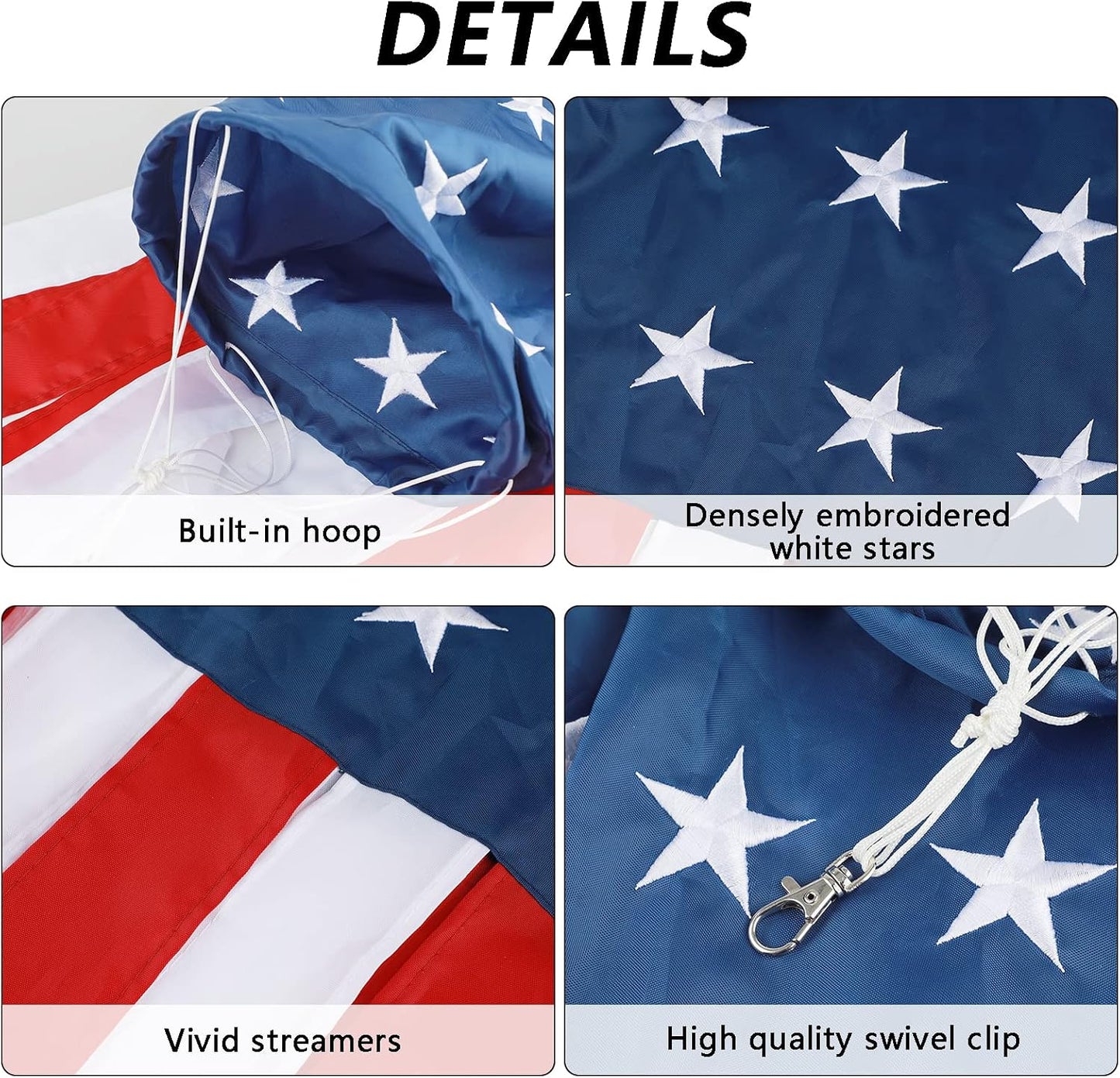 Bandera 4 de Julio 60pulg resistente estrellas bordadas