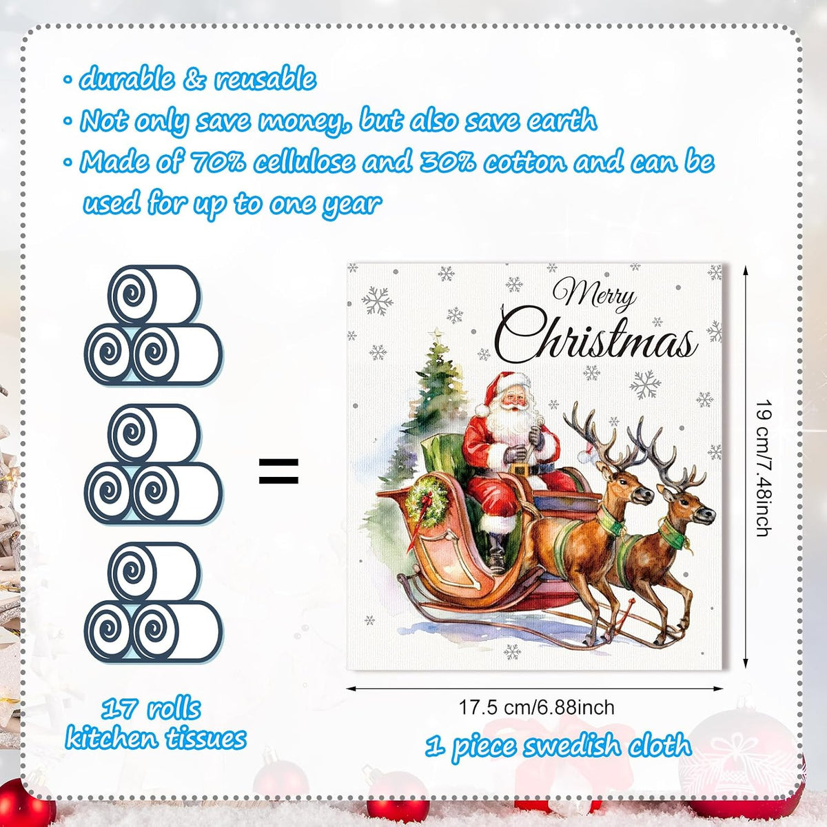 6 Pzas Paños Navideños Suecos Reutilizables Absorbentes