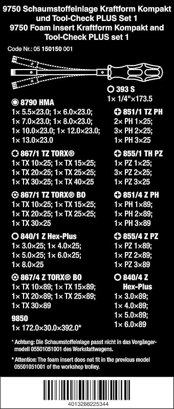 Set 57 pzas espuma Kraftform Kompakt Tool-Check