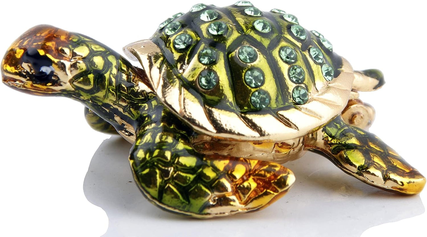 Caja mini joyería bisagras figurilla tortuga