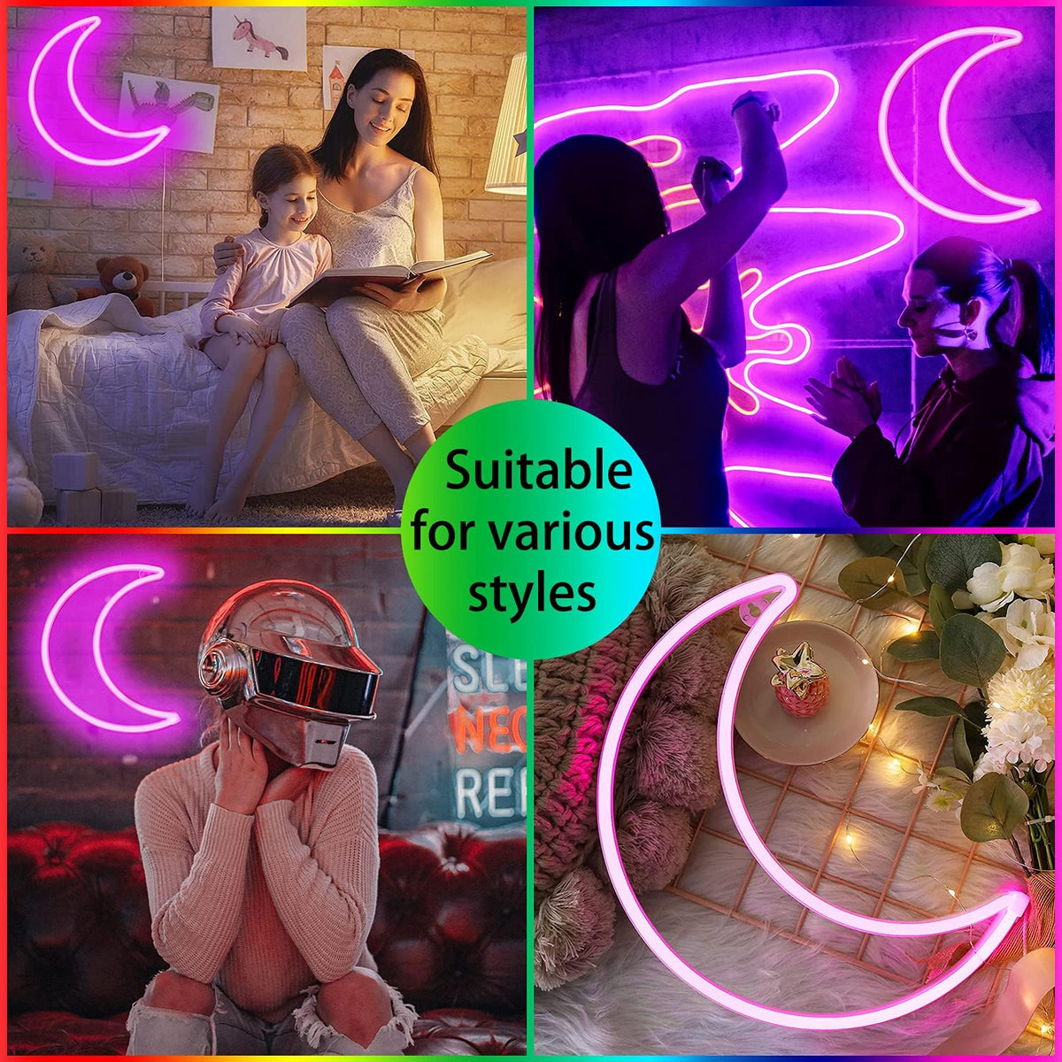 Luz LED neón luna rosa decoración habitación con pilas o USB