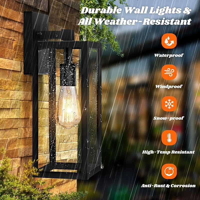 2 Luminarias pared exterior impermeables 15pulg vidrio negro