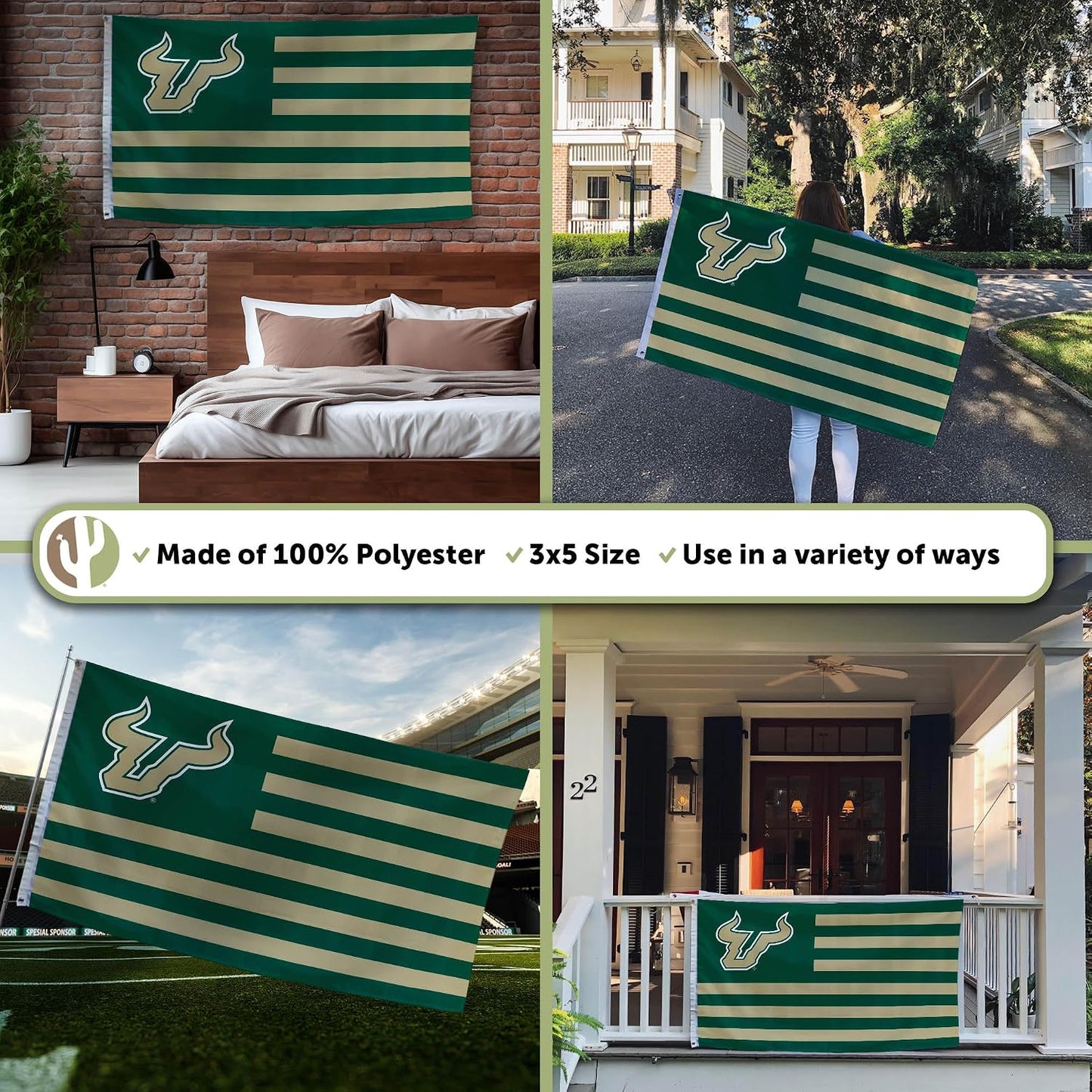 Bandera USF toros 3x5ft tela poliéster duradera