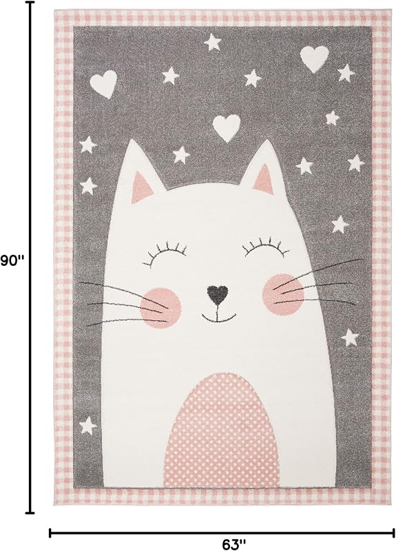 Alfombra área 5'3"x7'6" diseño gato color rosa y gris no