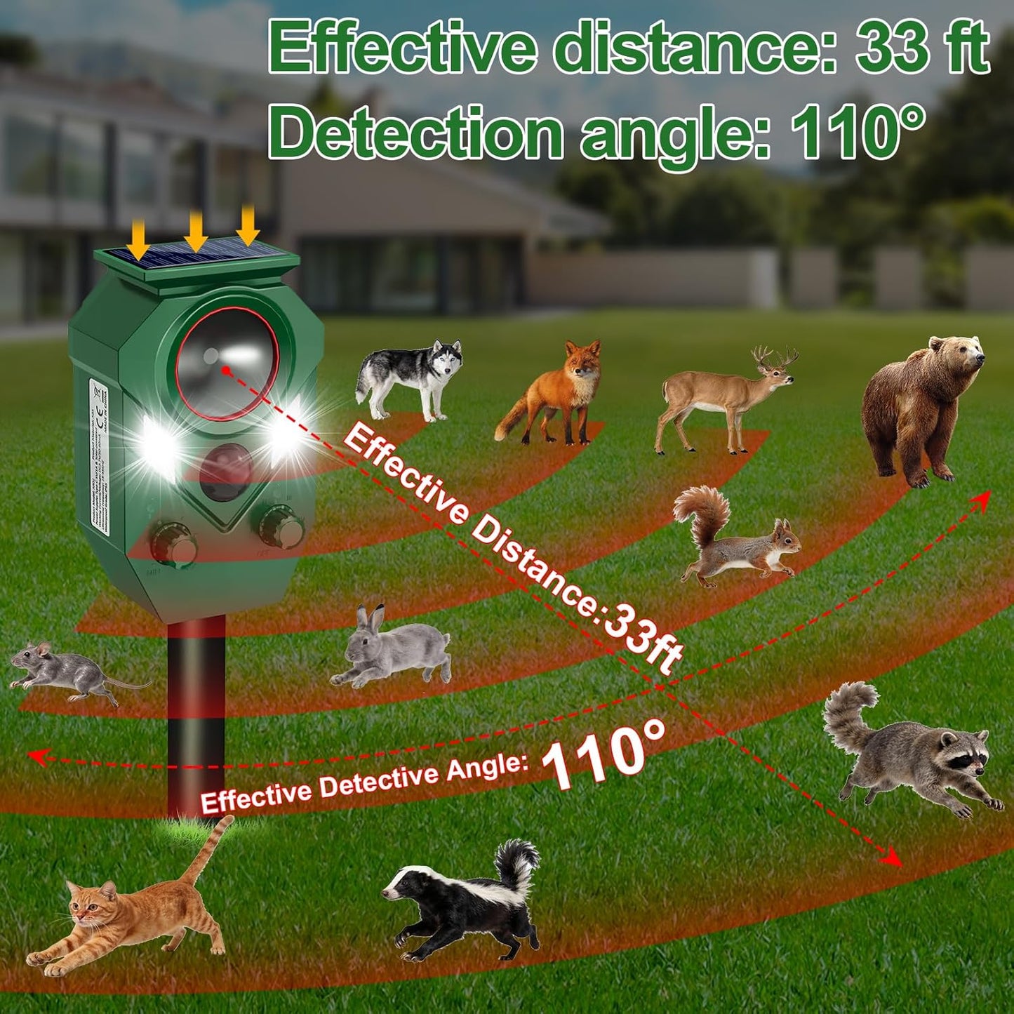 Dispositivo repelente animales al aire libre con sensor PIR y luz
