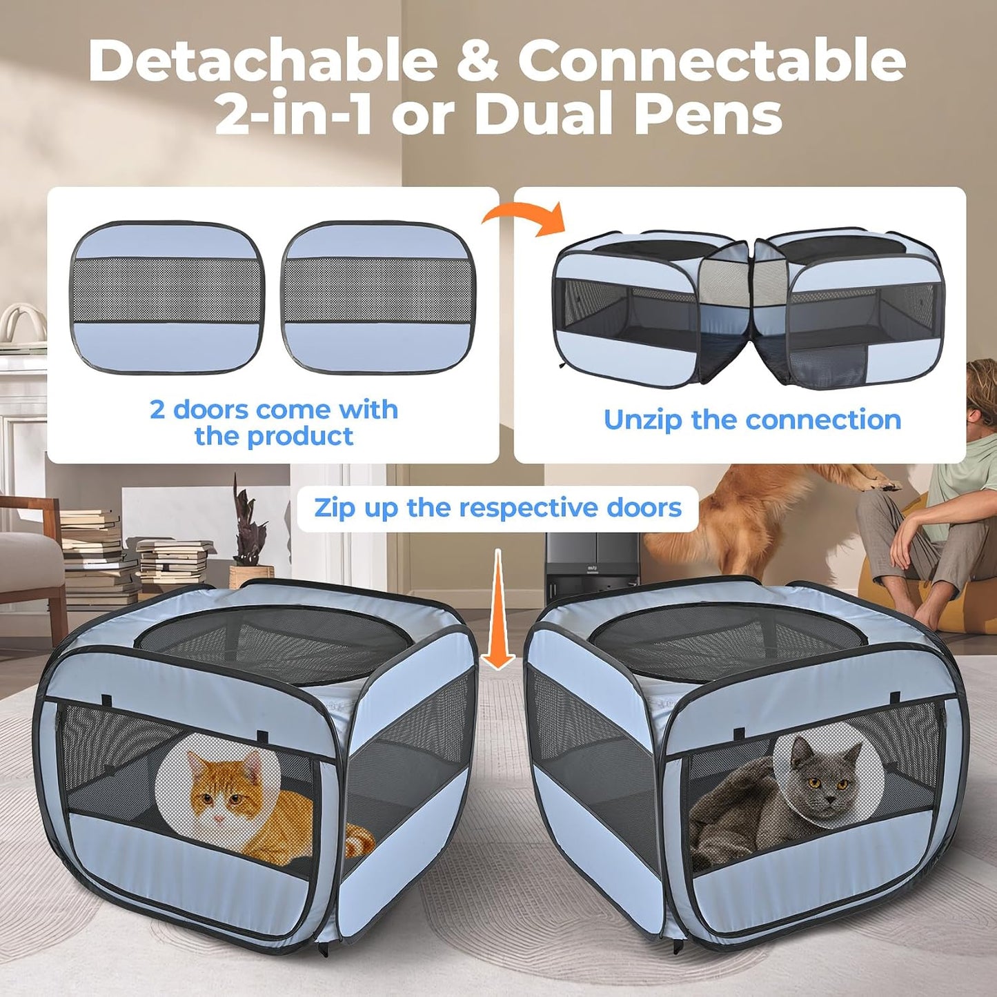 Condo plegable 2en1 para gatos y cachorros desmontable