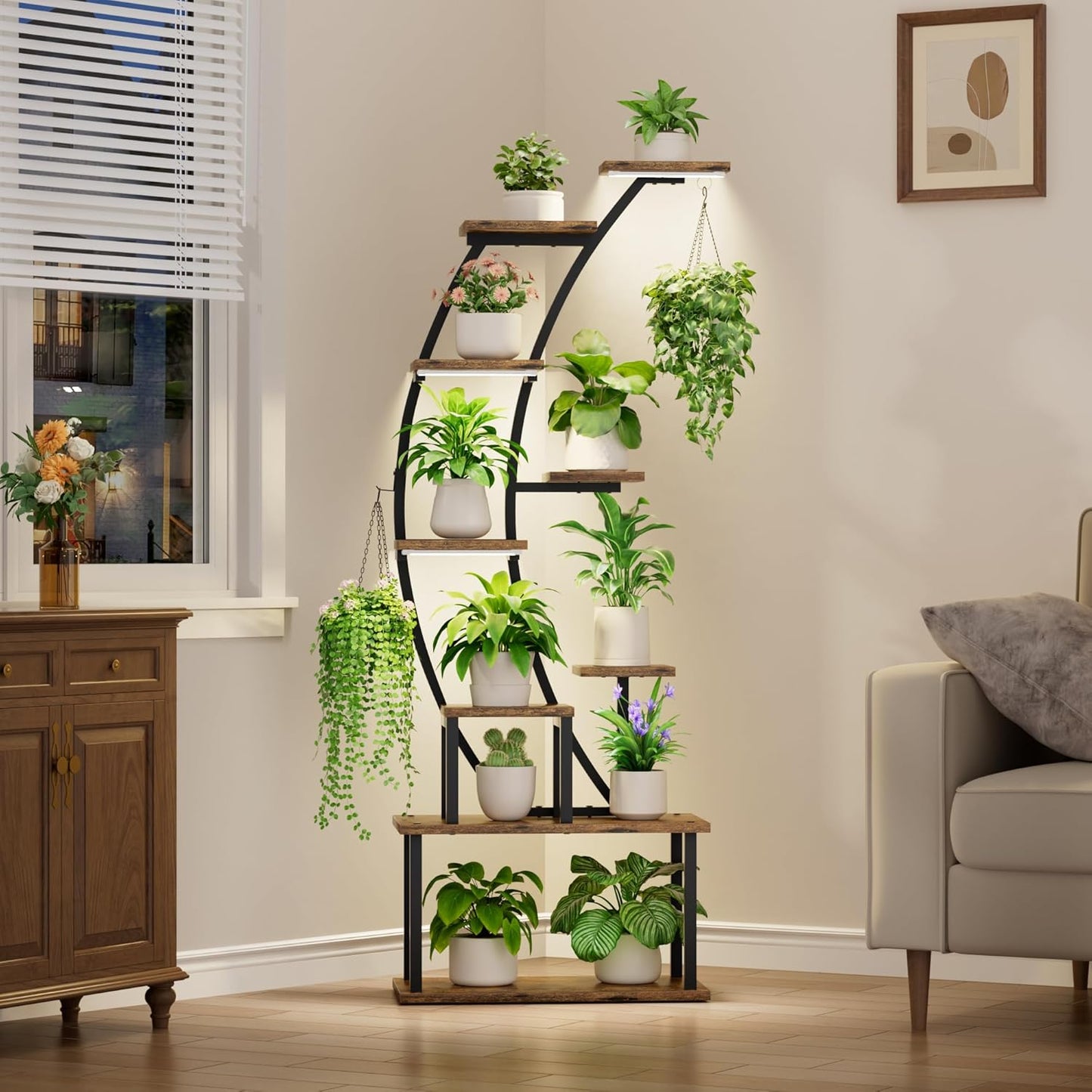 Soporte plantas interior con luces 63pulg 9 niveles sala