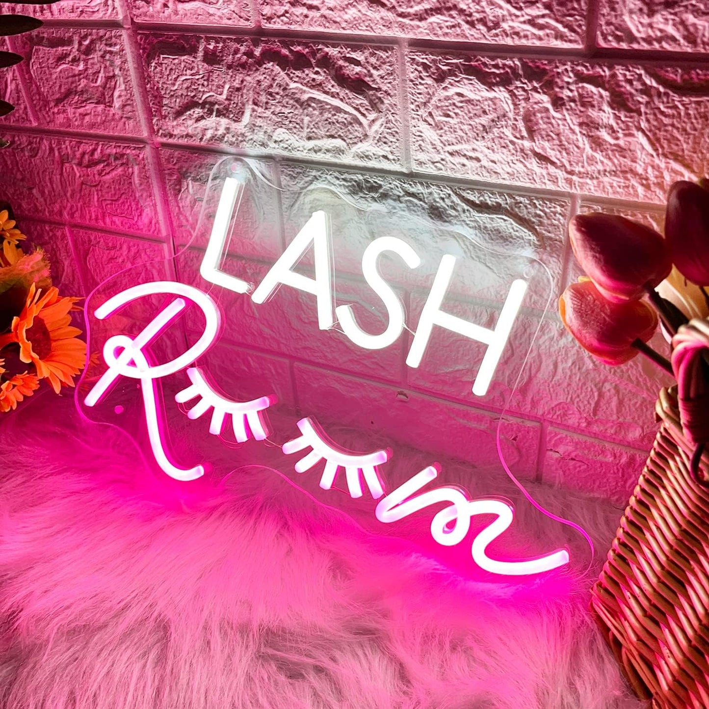 Pestañas neón LED rosa claro con luz USB para decoración
