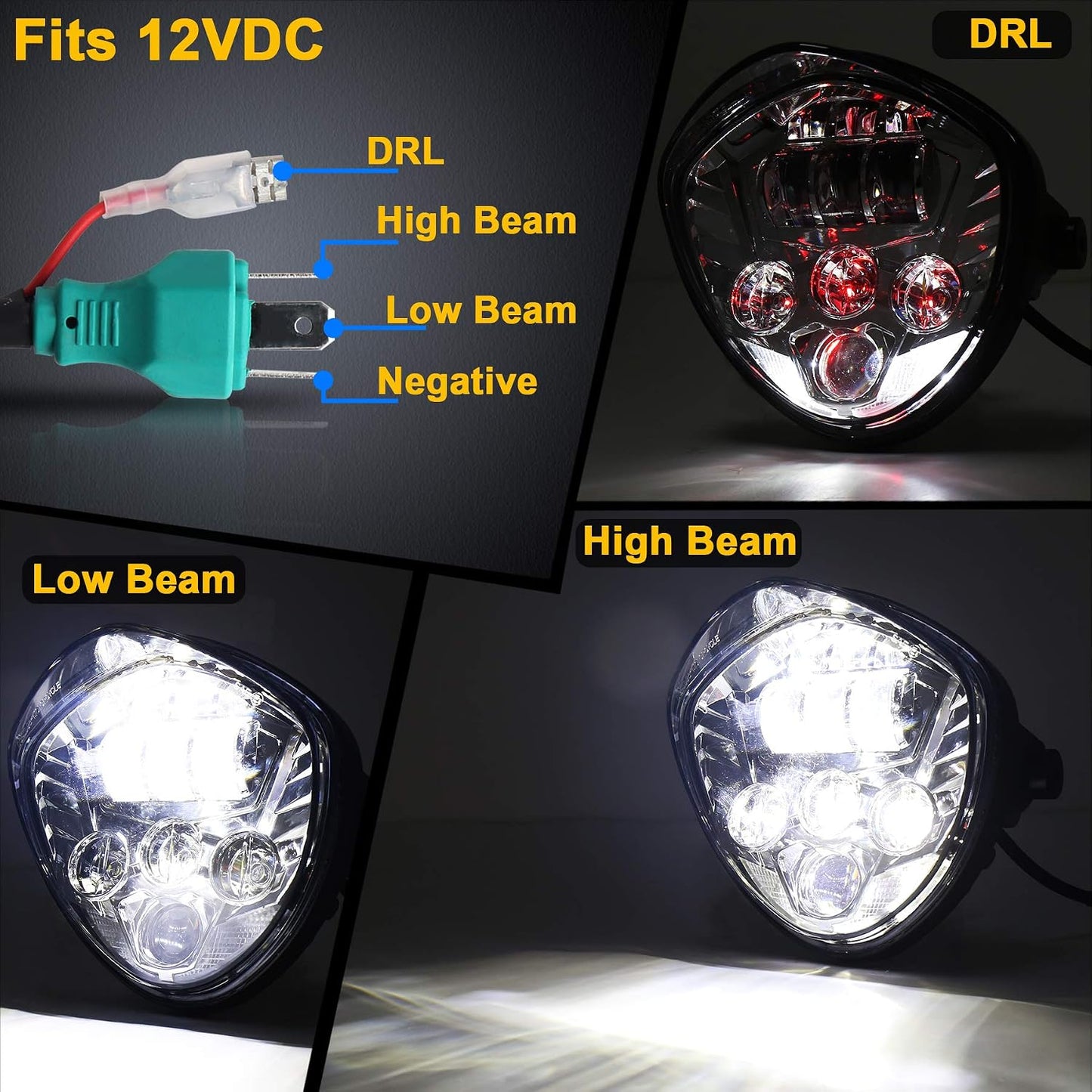 Faro LED motocicleta 7" Hi Lo Beam soporte universal
