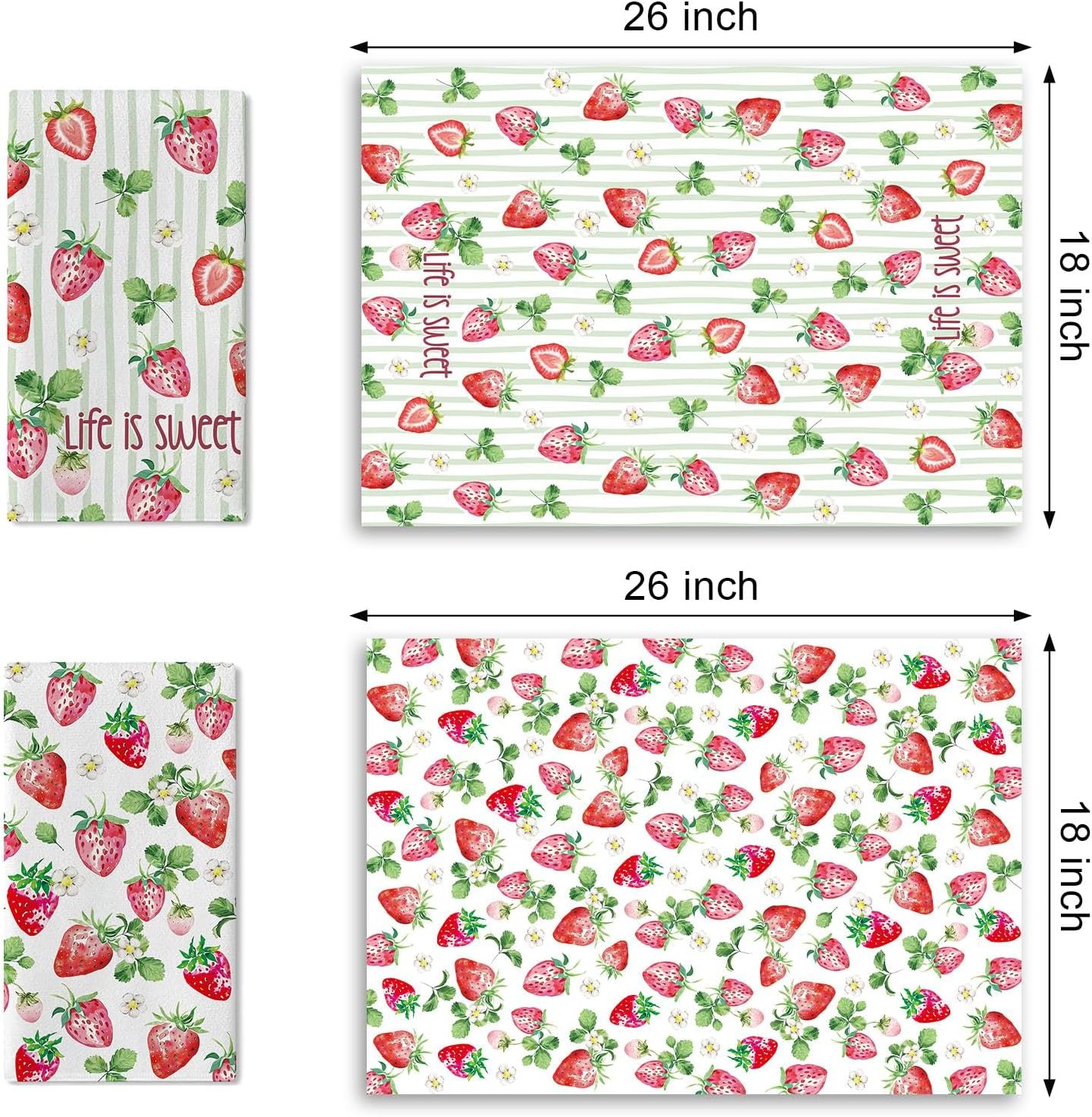 Set 2 Paños Acuarela Fresas para Cocina y Baño