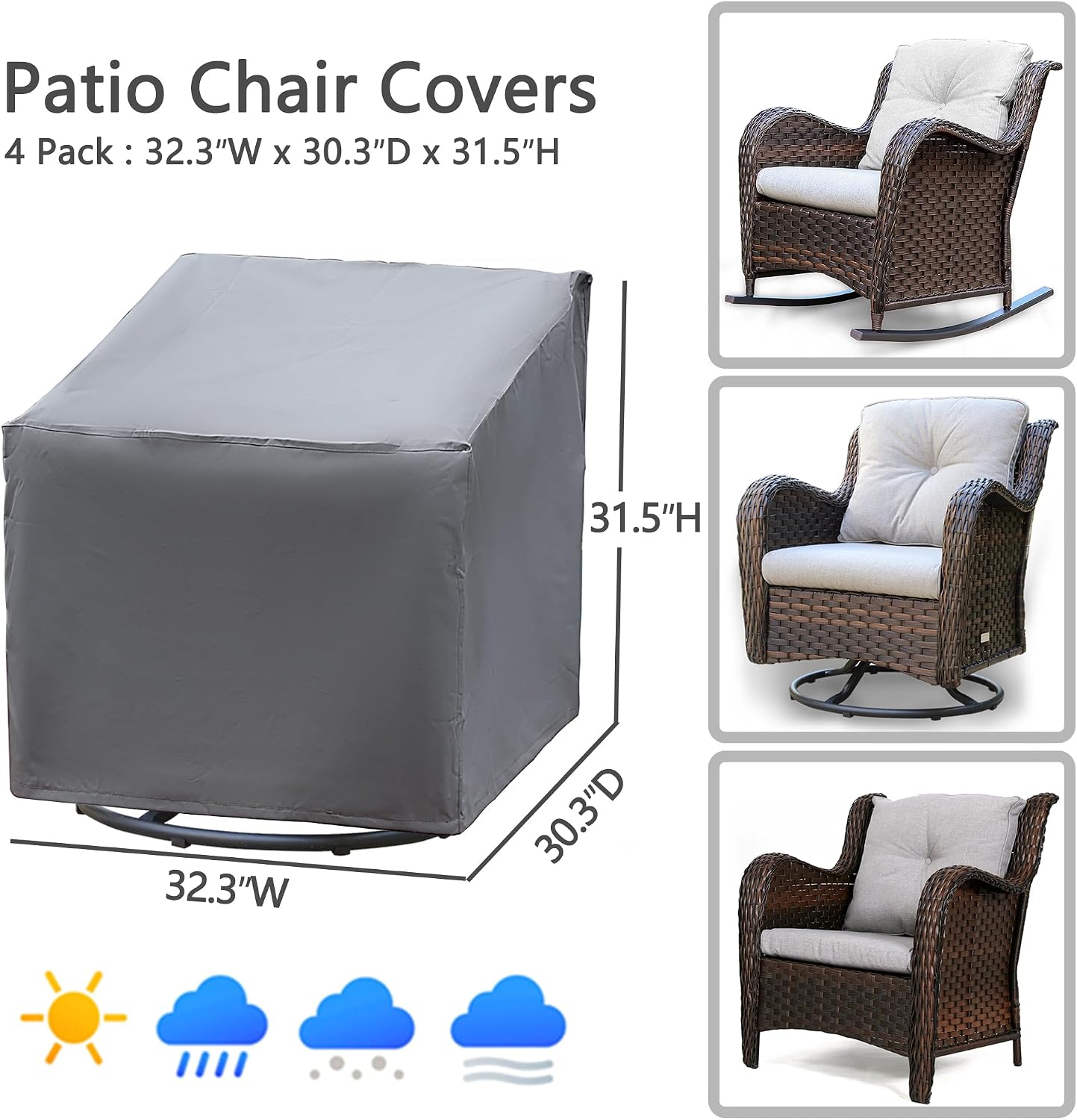 4 Fundas sillas patio impermeables 600D para clima todo tipo