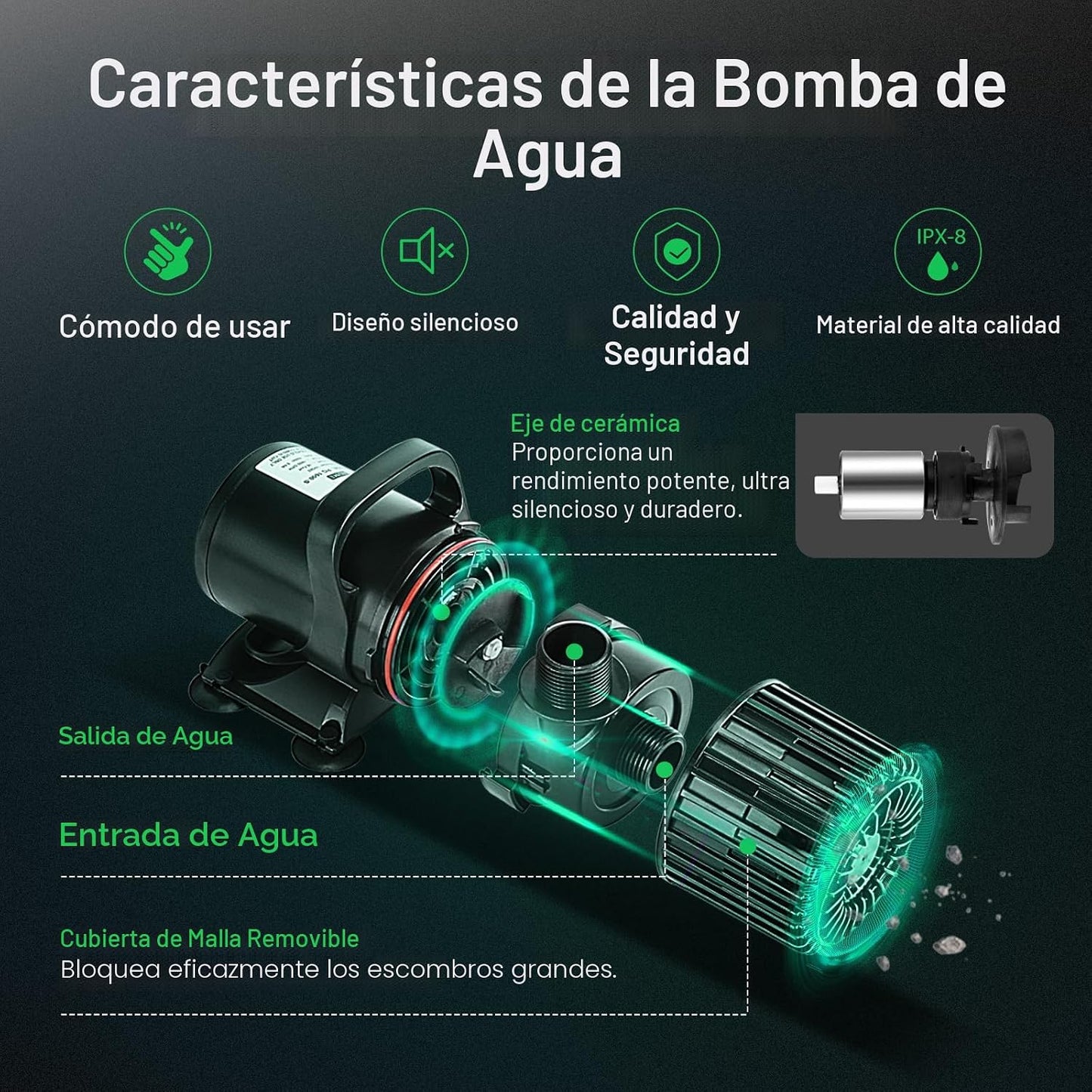 Bomba sumergible 1600 GPH 15ft estanque acuario