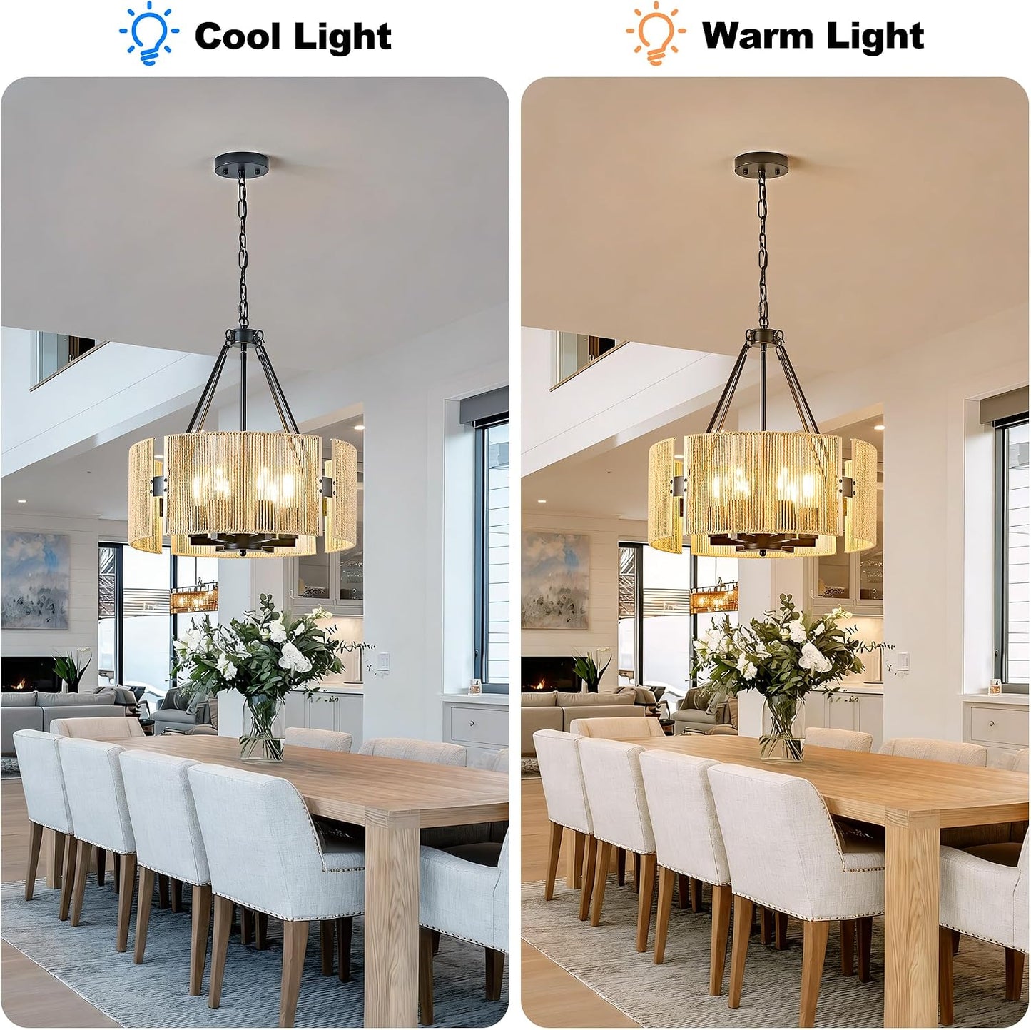 Lámpara araña ratán 19.7pulg 6 luces comedor sala