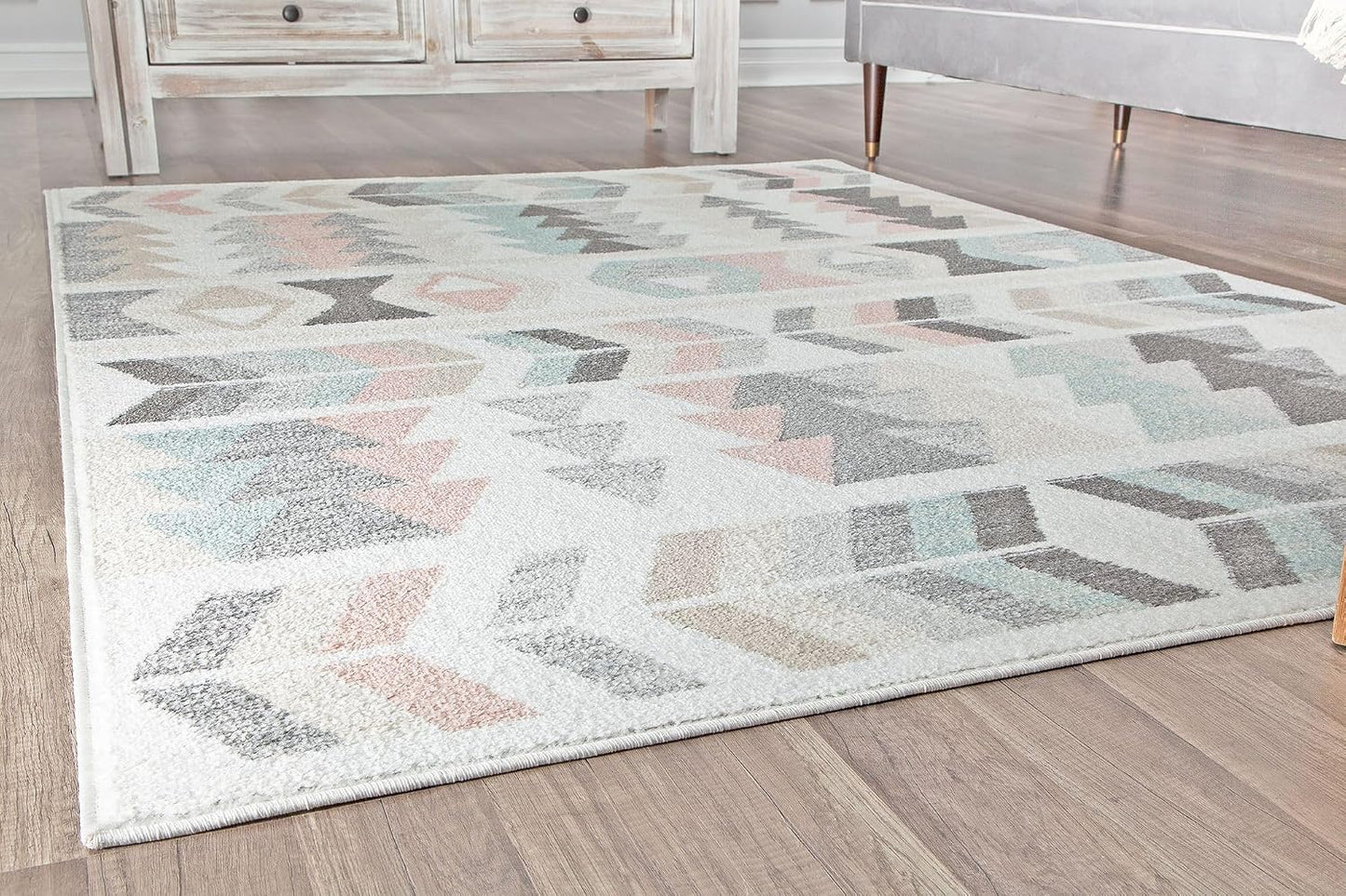 Alfombra geométrica menta 2x4ft pelo suave entrada