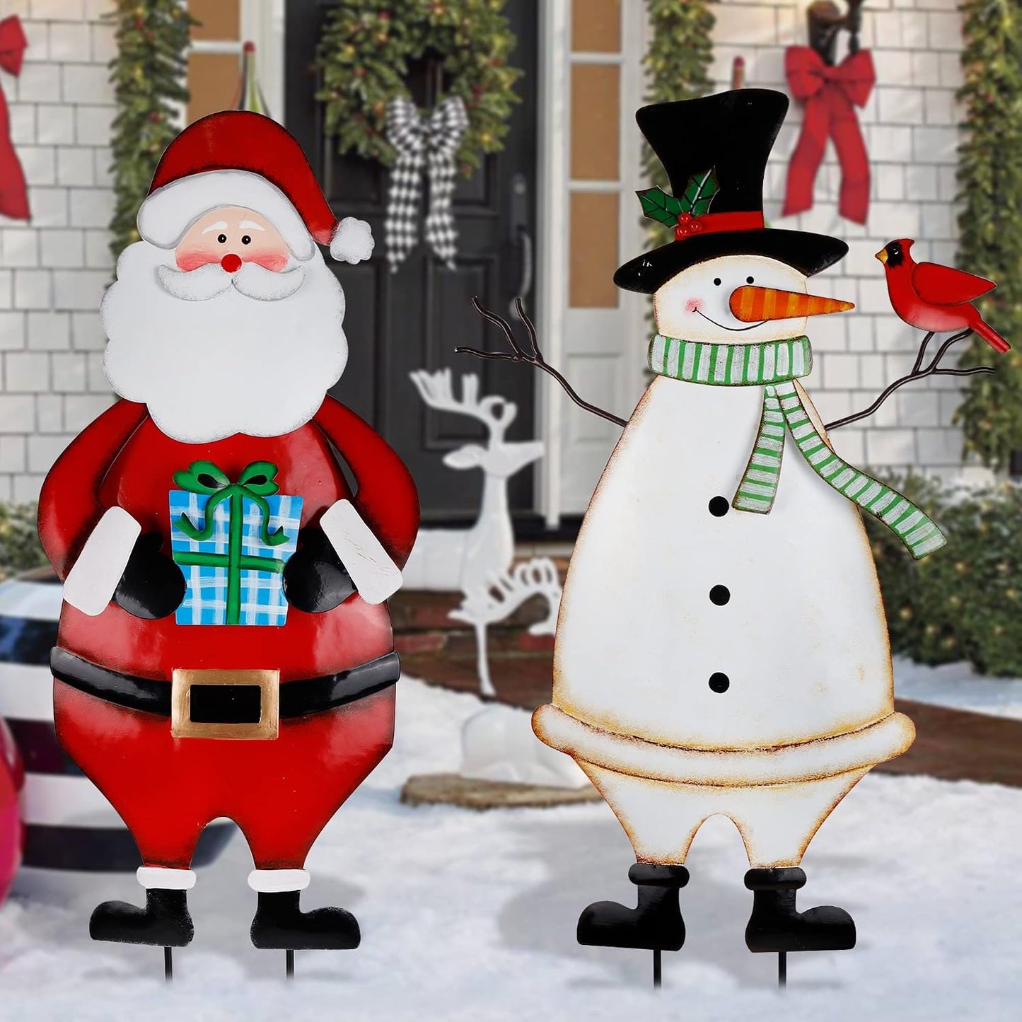 2 Estacas Metal Navidad Papá Noel Letreros Decoración