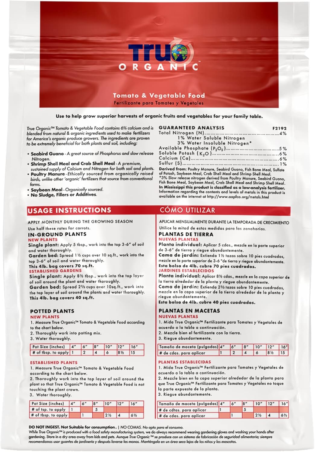 Fertilizante orgánico para tomate y vegetales 6% calcio 8lb