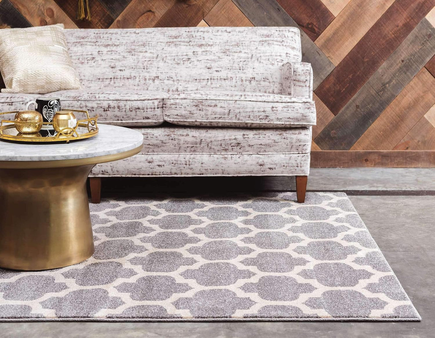 Alfombra área rectangular 6x9ft gris oscuro/beige