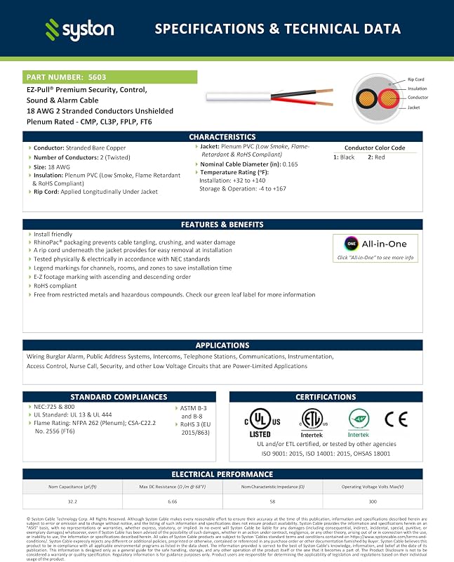 Cable alarma sonido plenum CMP/CL3P 100% cobre trenzado