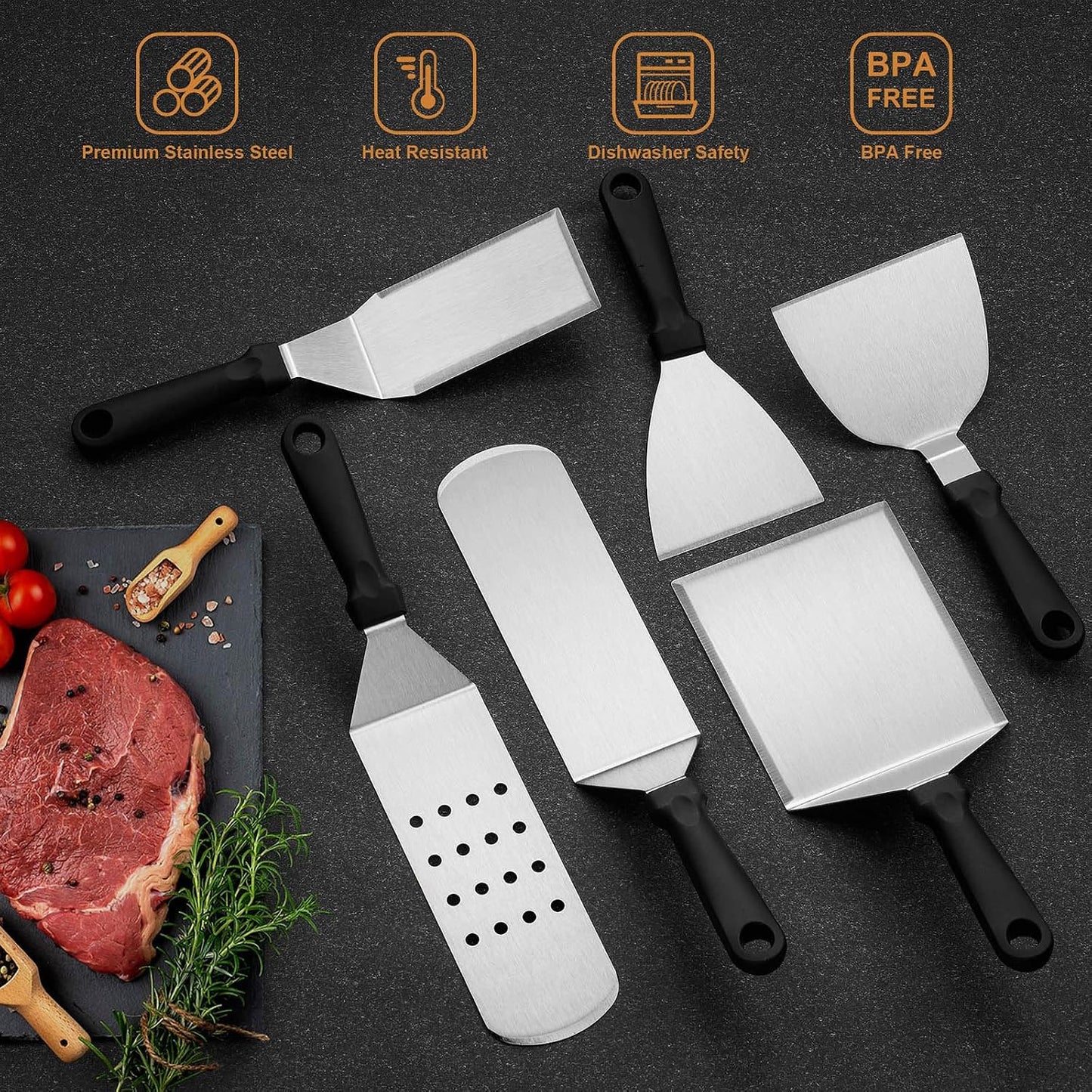 Set 35 accesorios parrilla espátulas ampliadas prensa hamburguesa