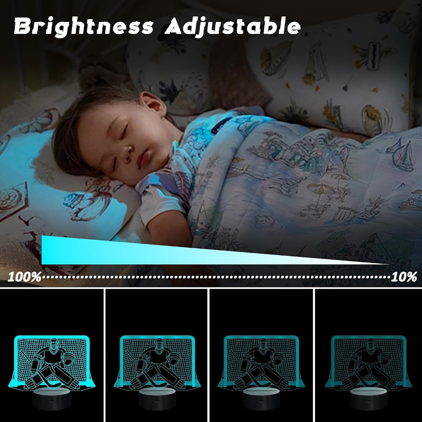 Luz nocturna hockey hielo LED 3D con control remoto para niños