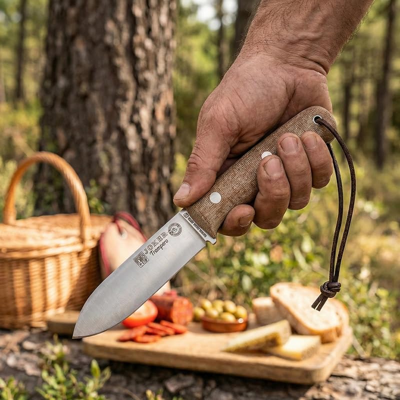Cuchillo caza montañismo 10cm acero Sandvik 14c28n madera