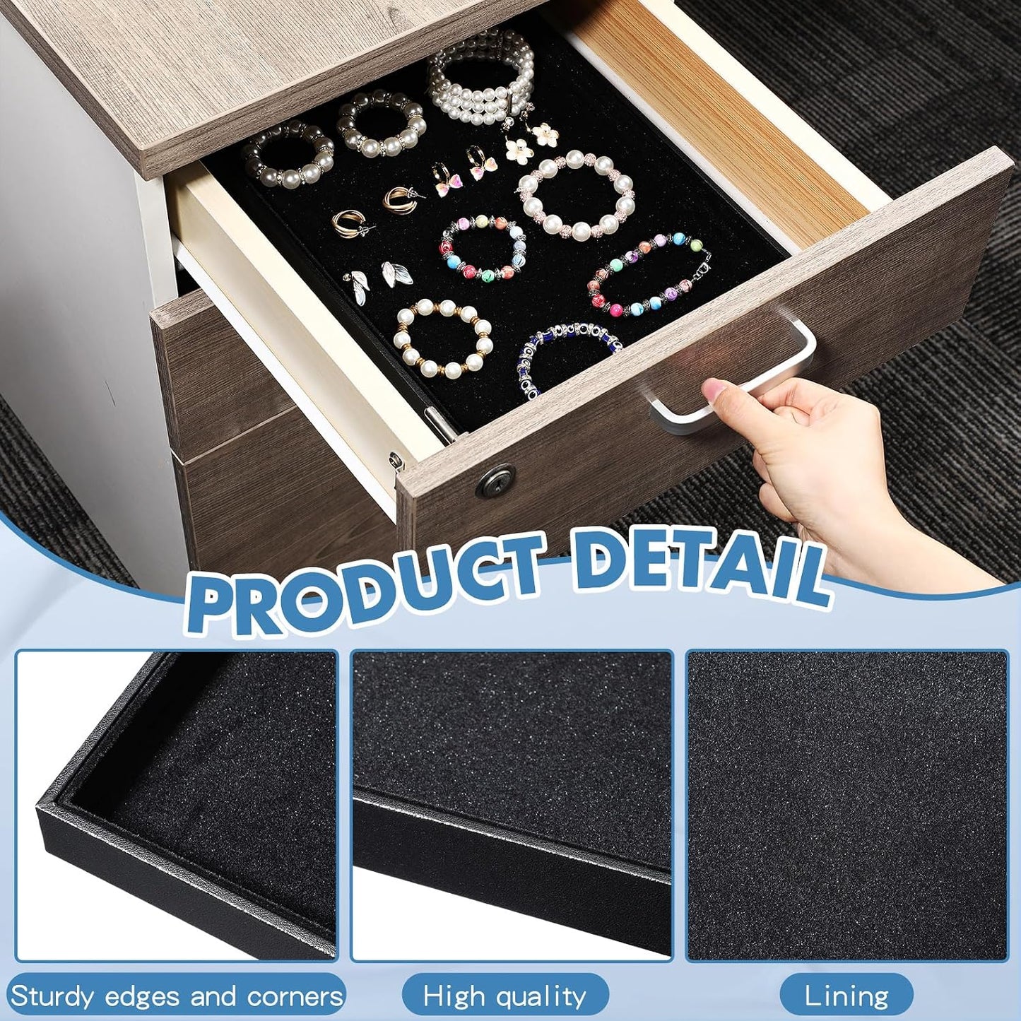 Bandeja terciopelo apilable para joyas 10 Uds negro