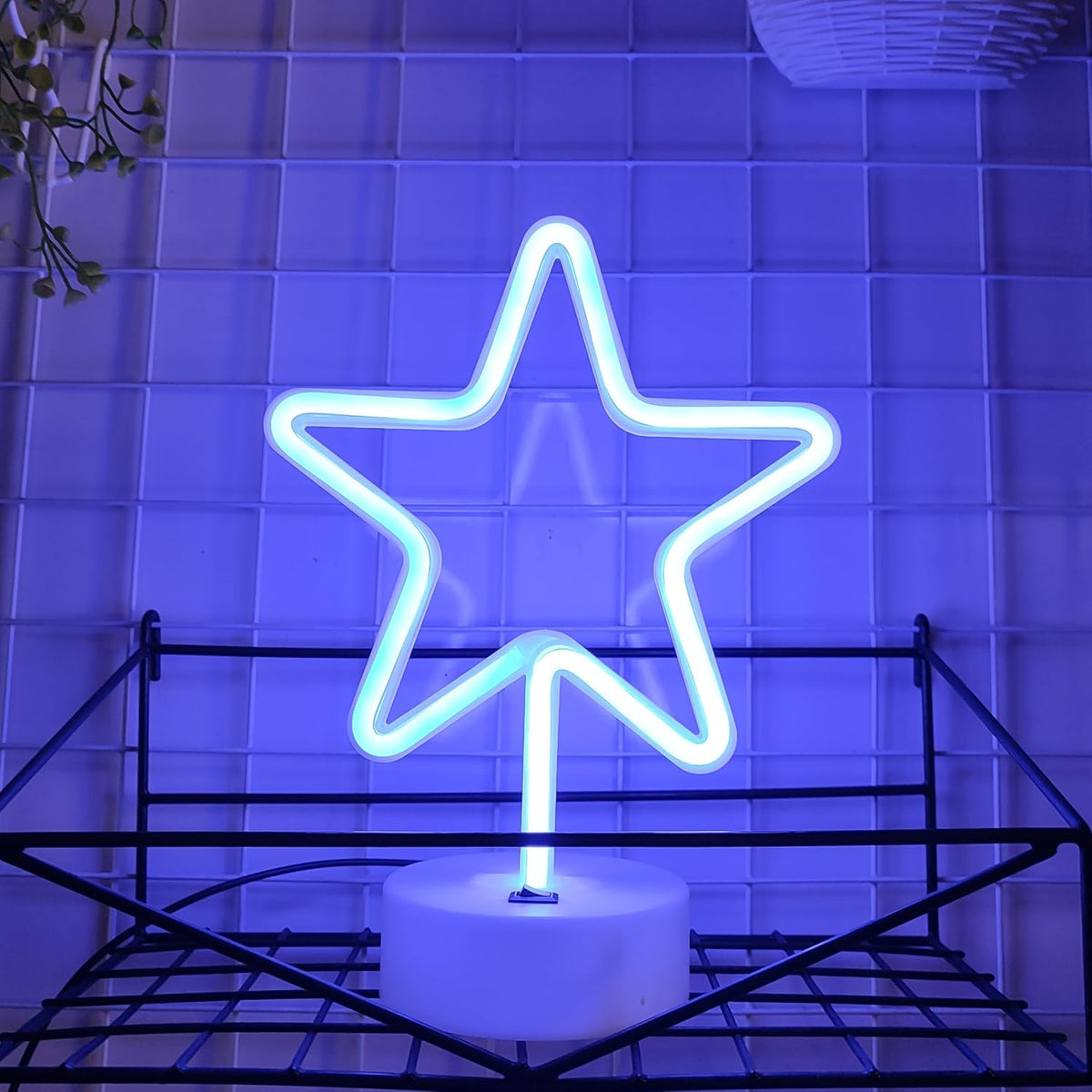 Letrero neón soporte USB o 3 pilas AA decoración pared led azul