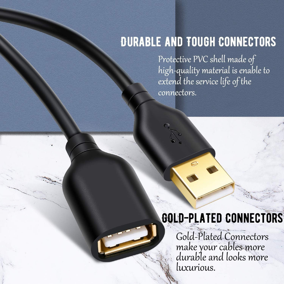 Cable USB 2.0 extensión 6ft 2 Pzas con conector oro