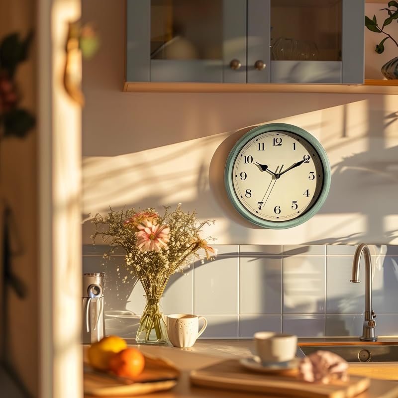 Reloj pared vintage silencioso 11pulg batería azul