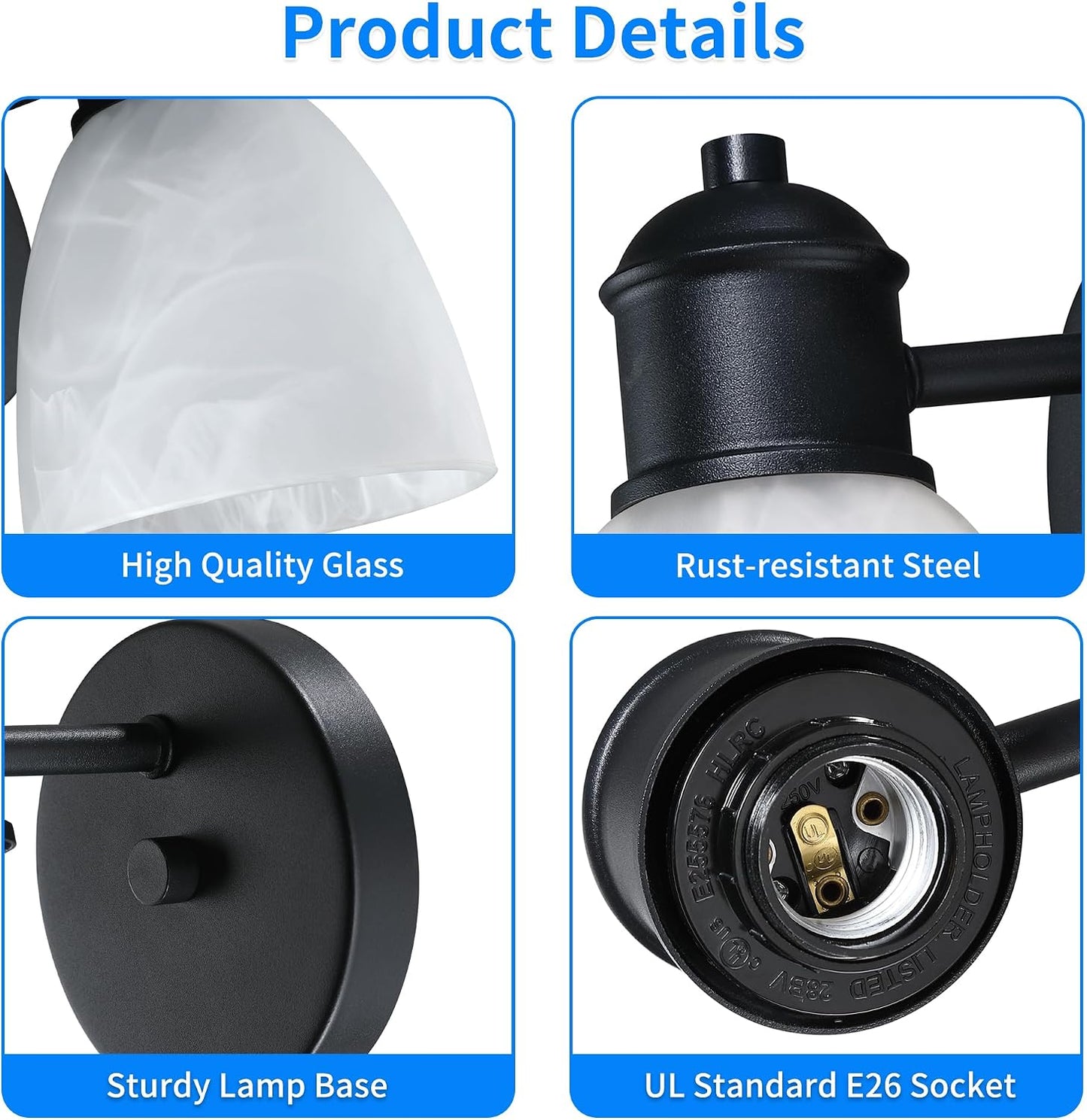2 Pzas Apliques Pared Luces Tocador Negro Mate Vidrio
