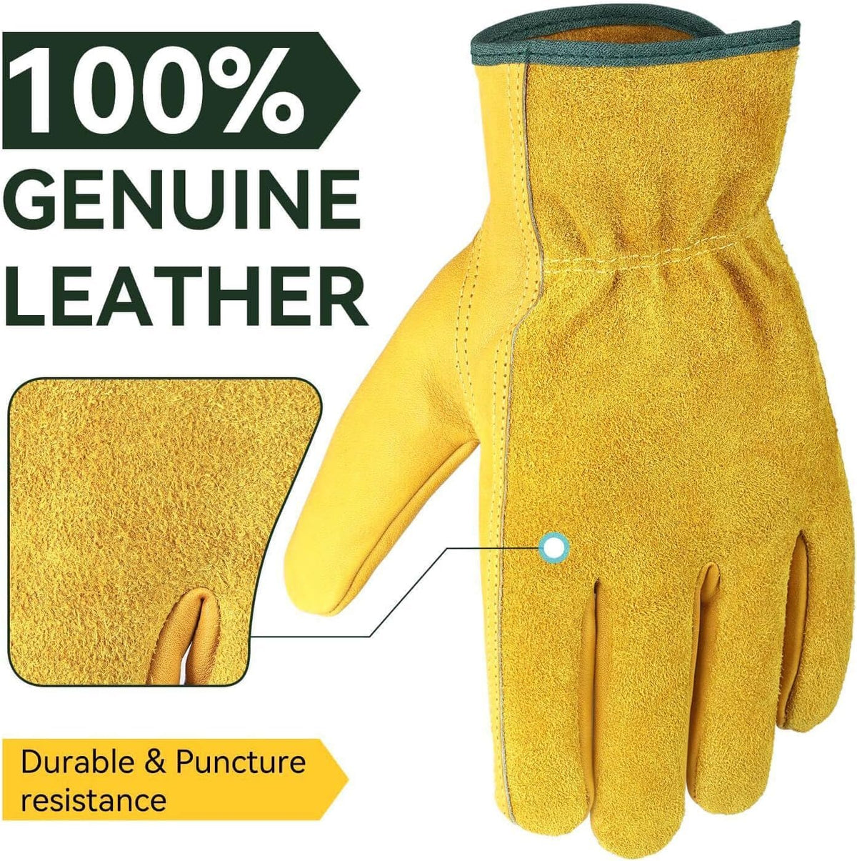 Guantes cuero jardín EN388 2143X agarre flexible transpirables