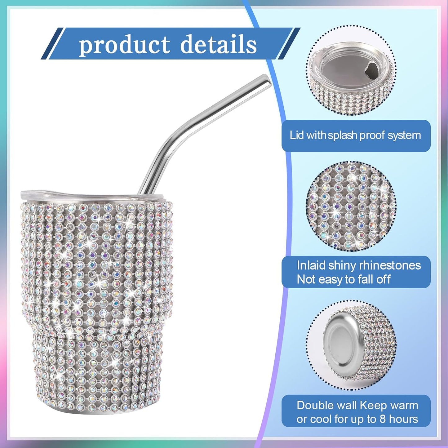 Vaso chupito brillante 3oz con pajita pedrería diamante