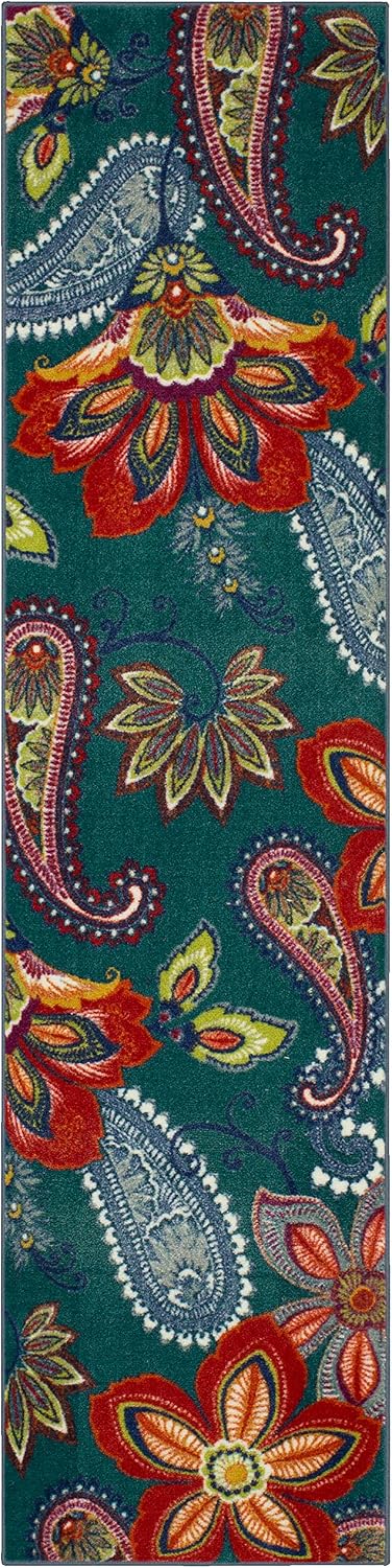 Alfombra decorativa floral azul 2x5ft