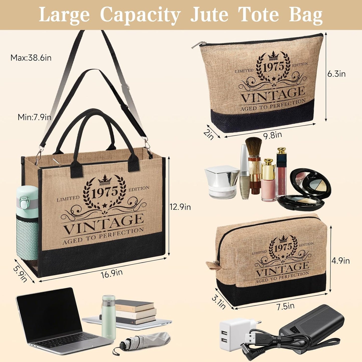 Bolsa vintage 1975 reutilizable regalo 50 años mujer