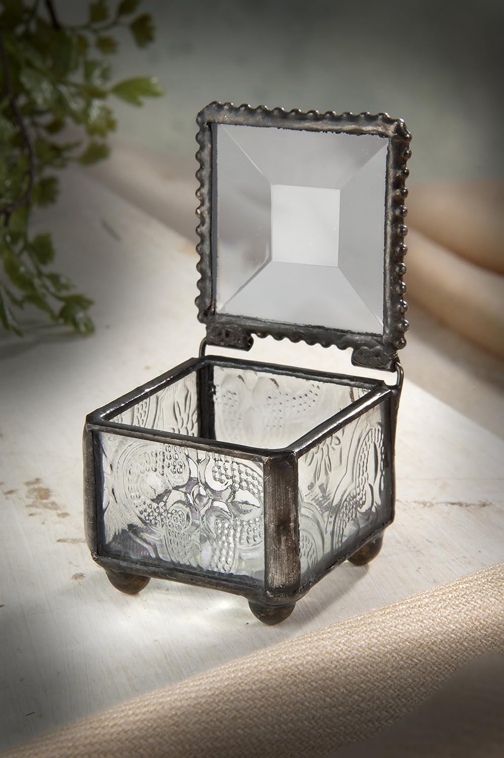 Caja anillo vitral Joyero vintage transparente