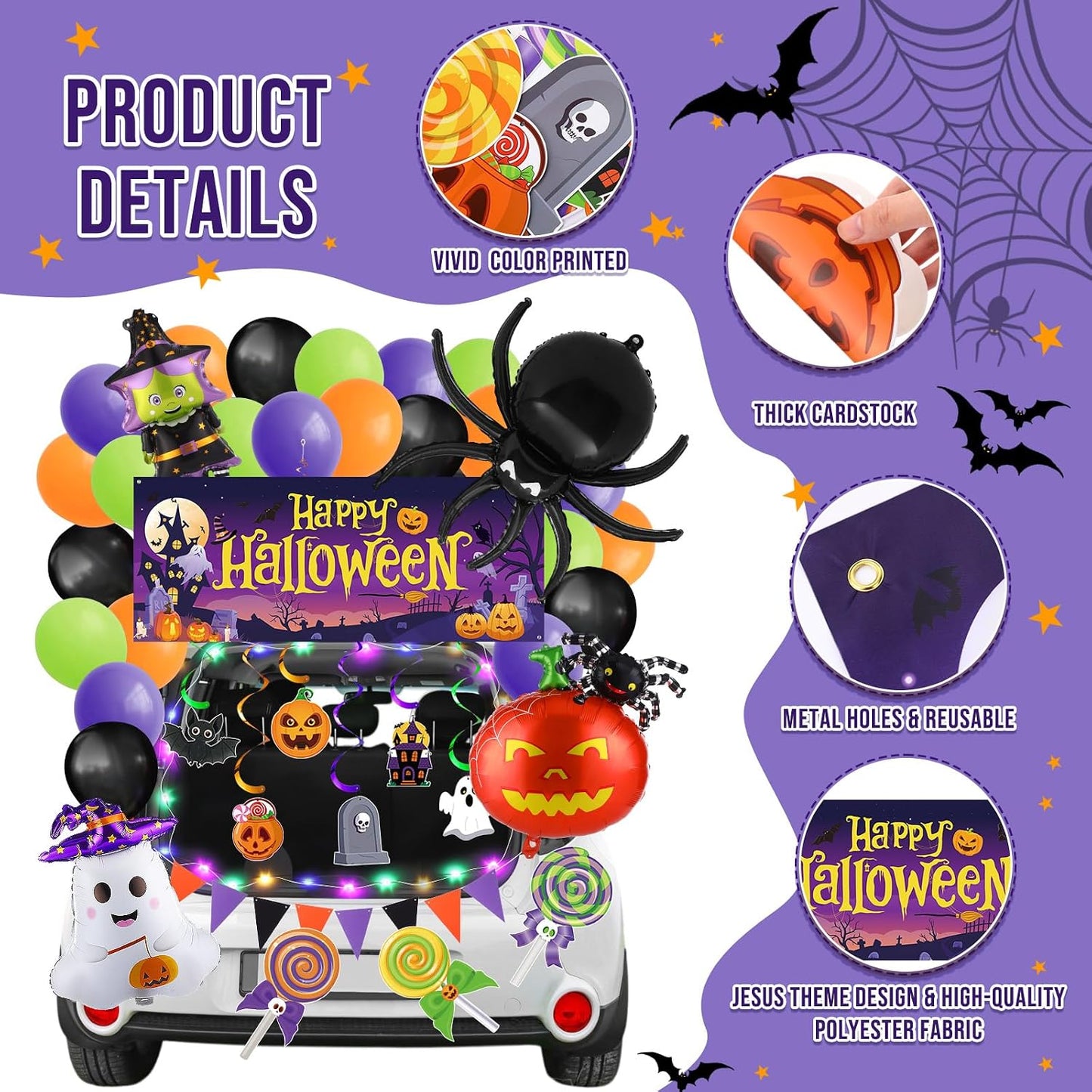 Kit decoración Halloween coche globos luces arco puerta