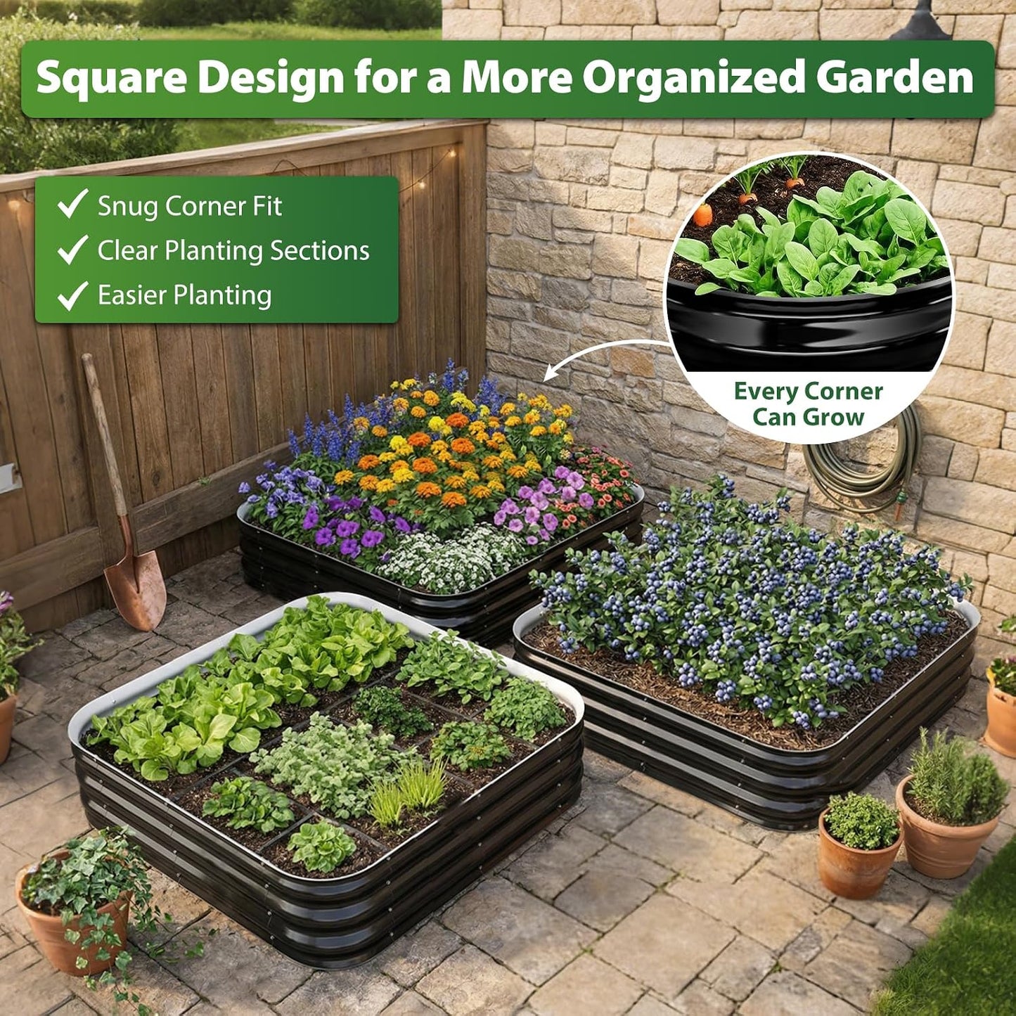 Jardinera elevada galvanizada 6x2x1pie metal exterior negro